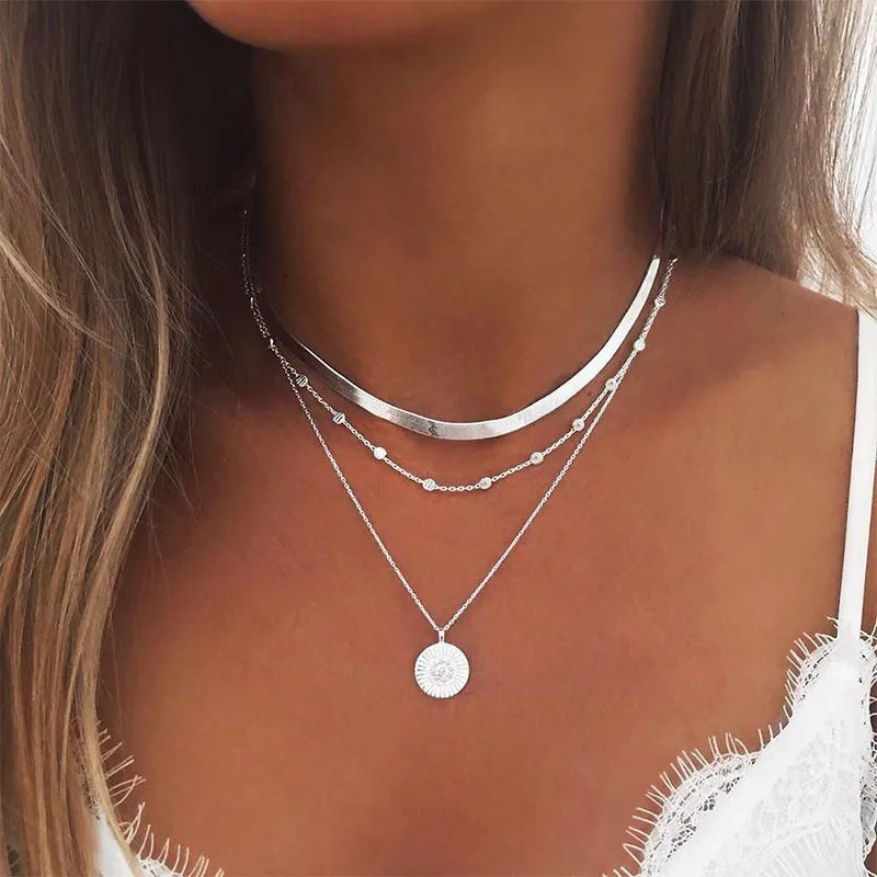 Elegant Sterling Silver Three-Layer Necklace