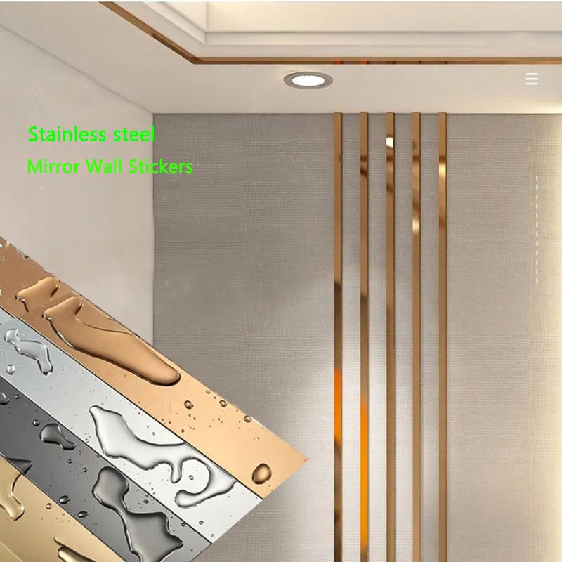 Gold Wall Sticker - Stainless Steel Decorative Lines